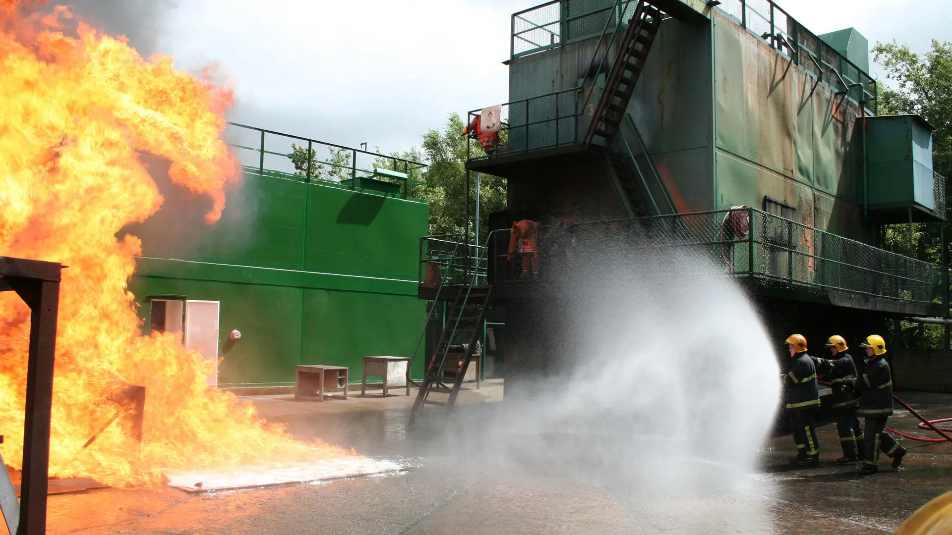 Fire fighting at the fire school