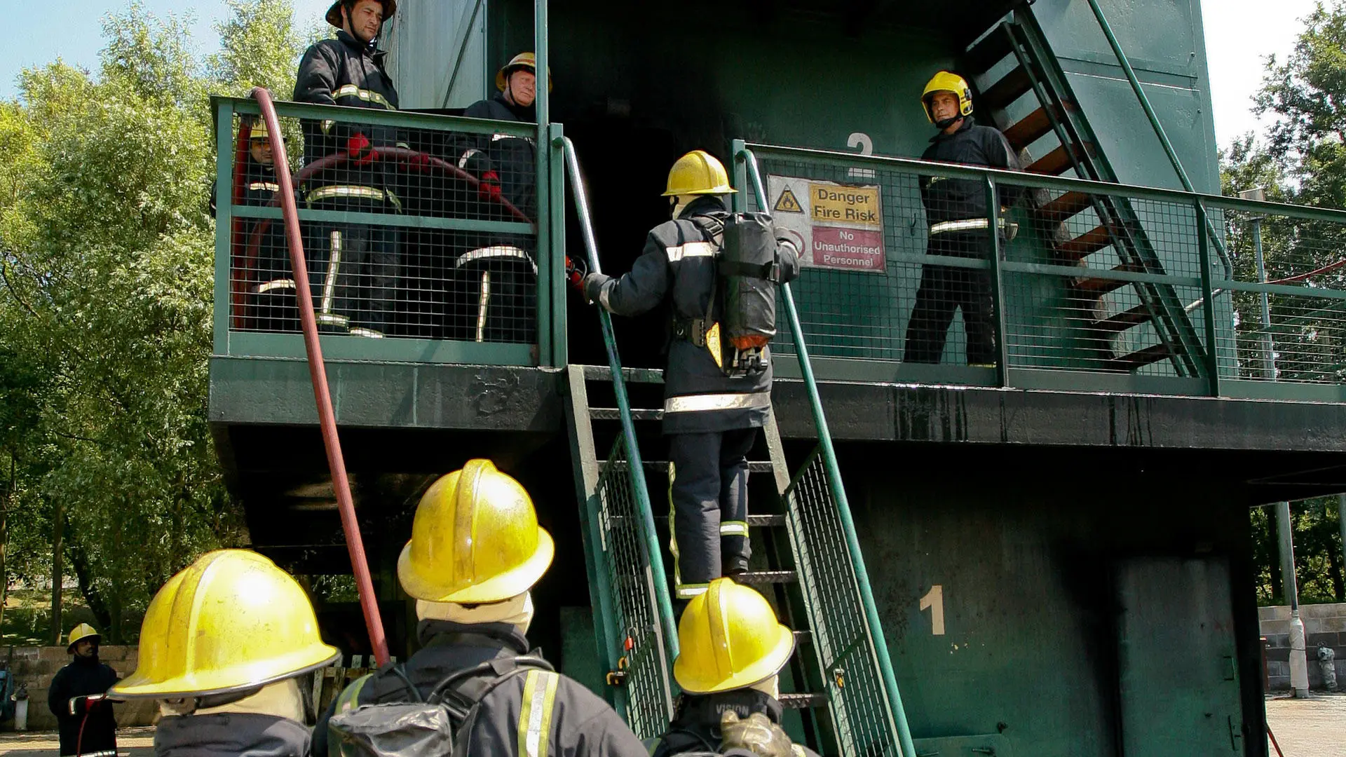 Fire fighting at the fire school