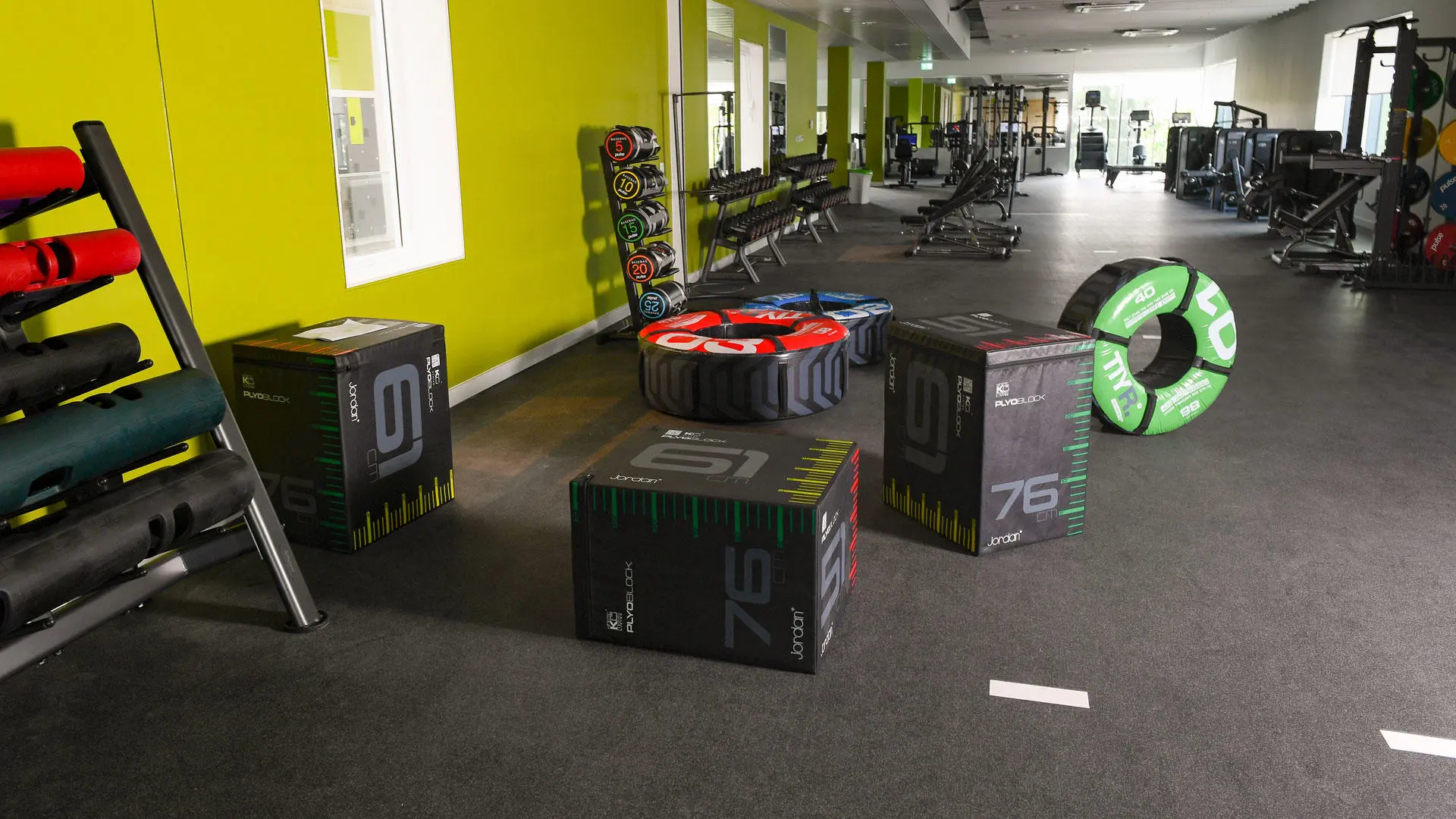 A selection of sandbags and jumping blocks in teaching gym