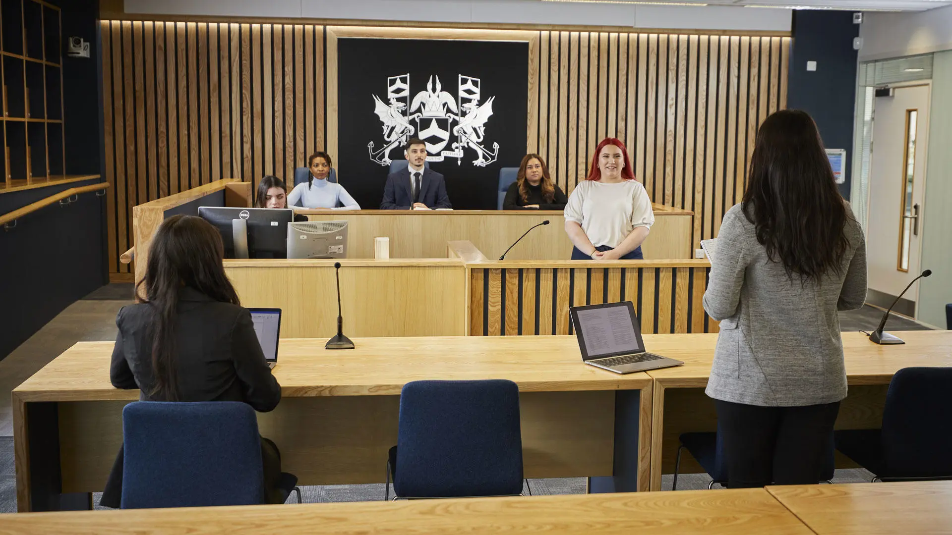 Law students in the law moot room