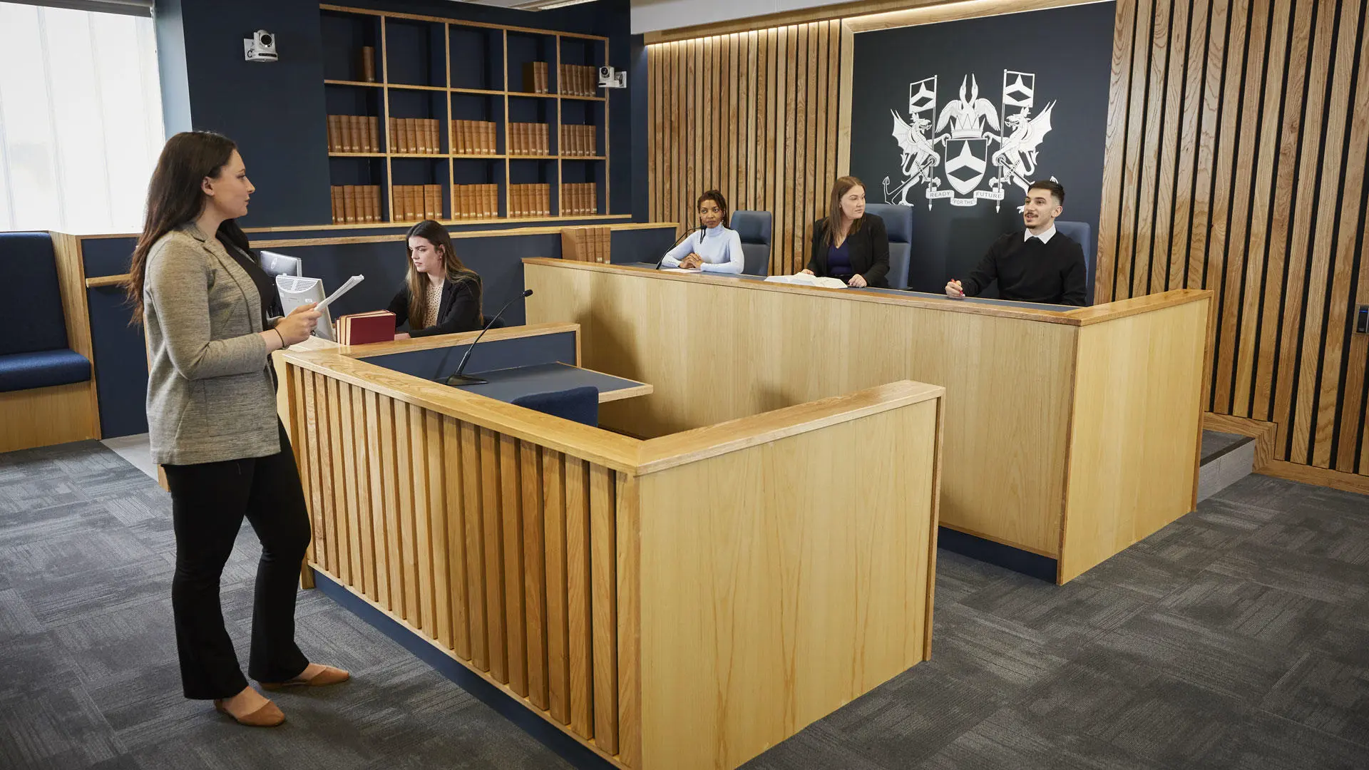 Law students in the law moot room