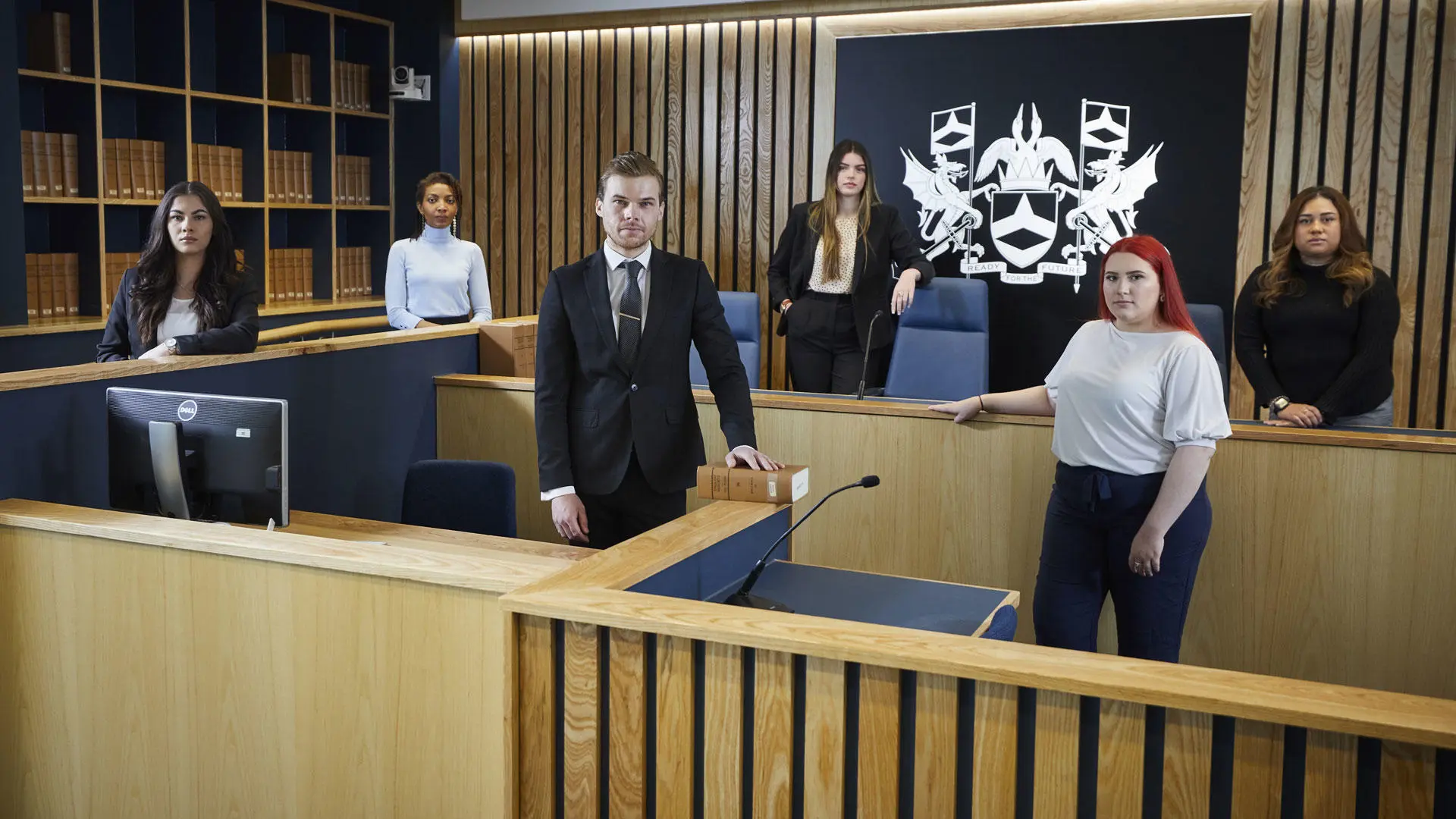 Law students in the law moot room