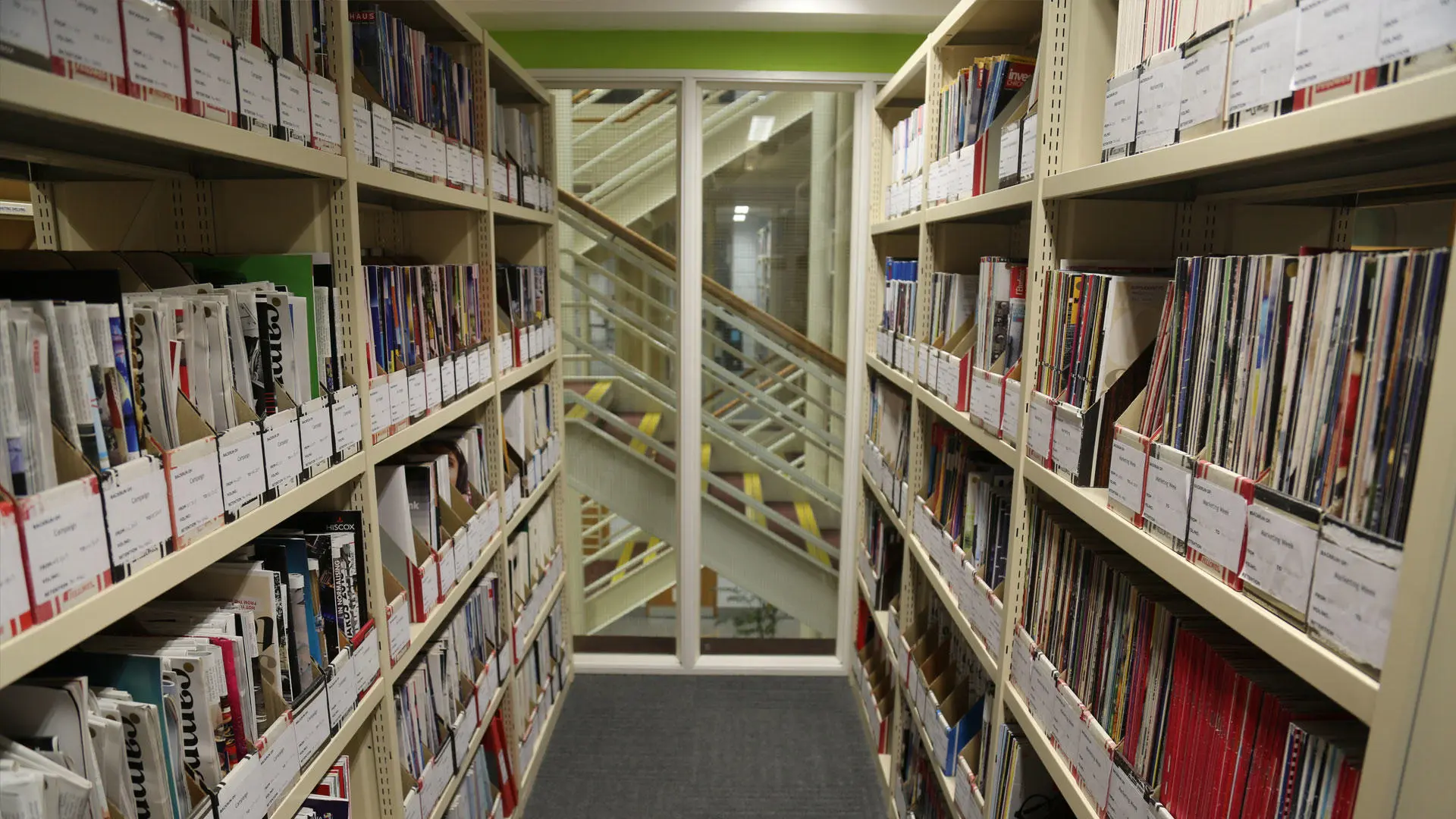 Bookshelves in the library