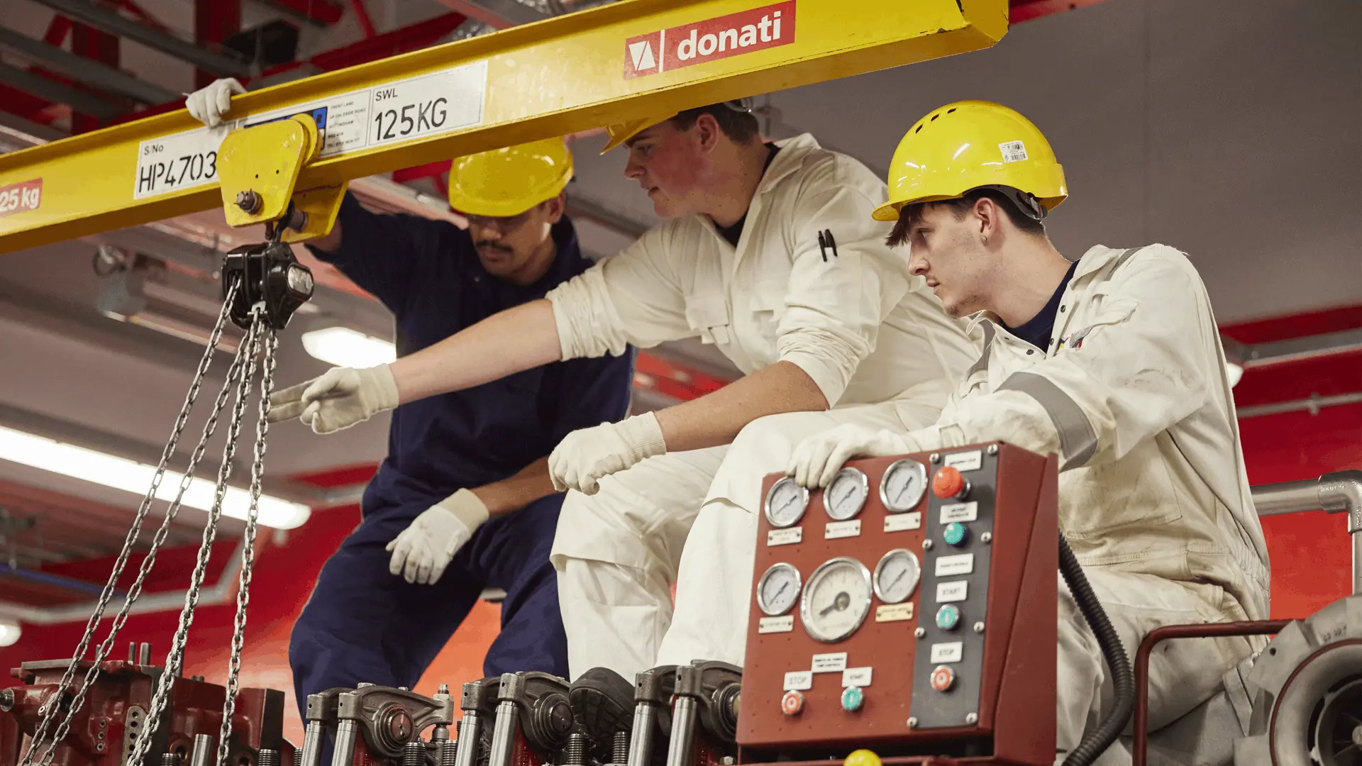 Marine engineering students in the power plant