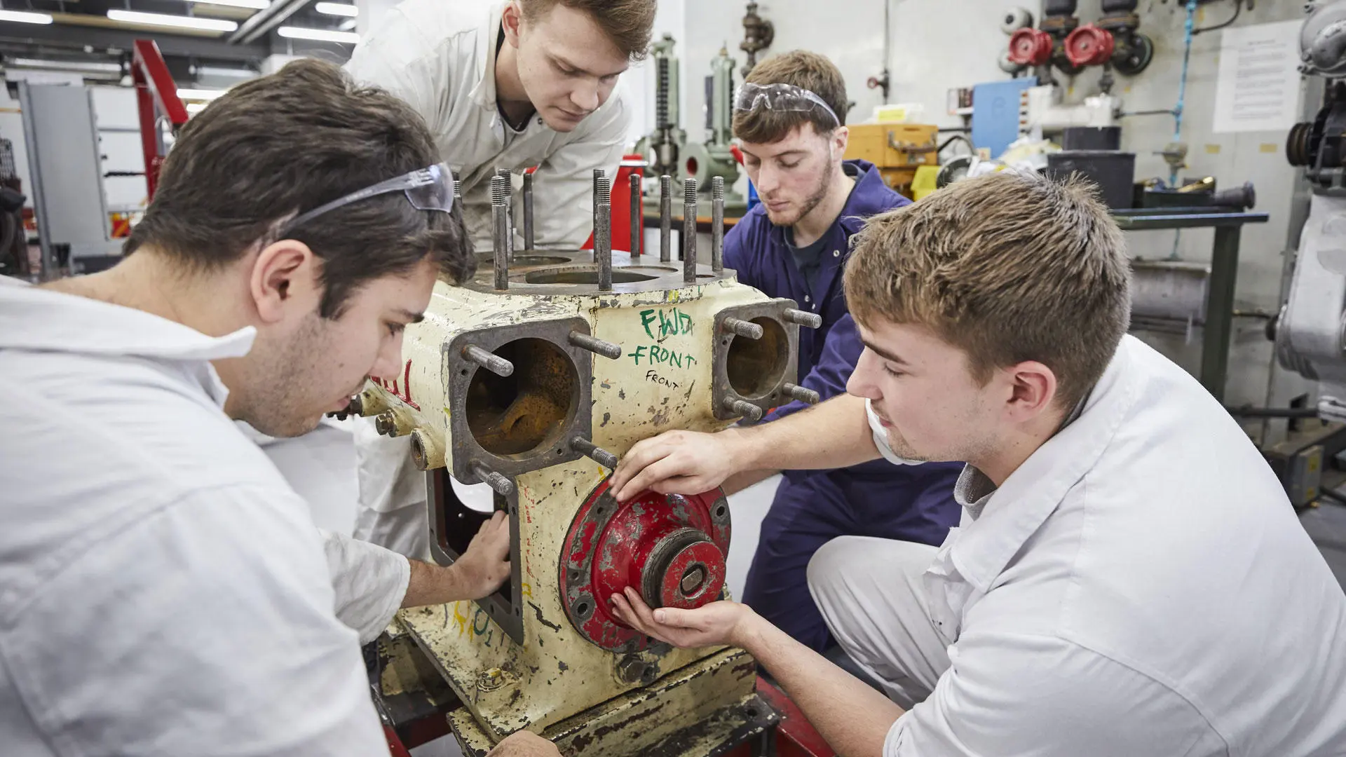 Engineer cadets in the marine engineering workshops