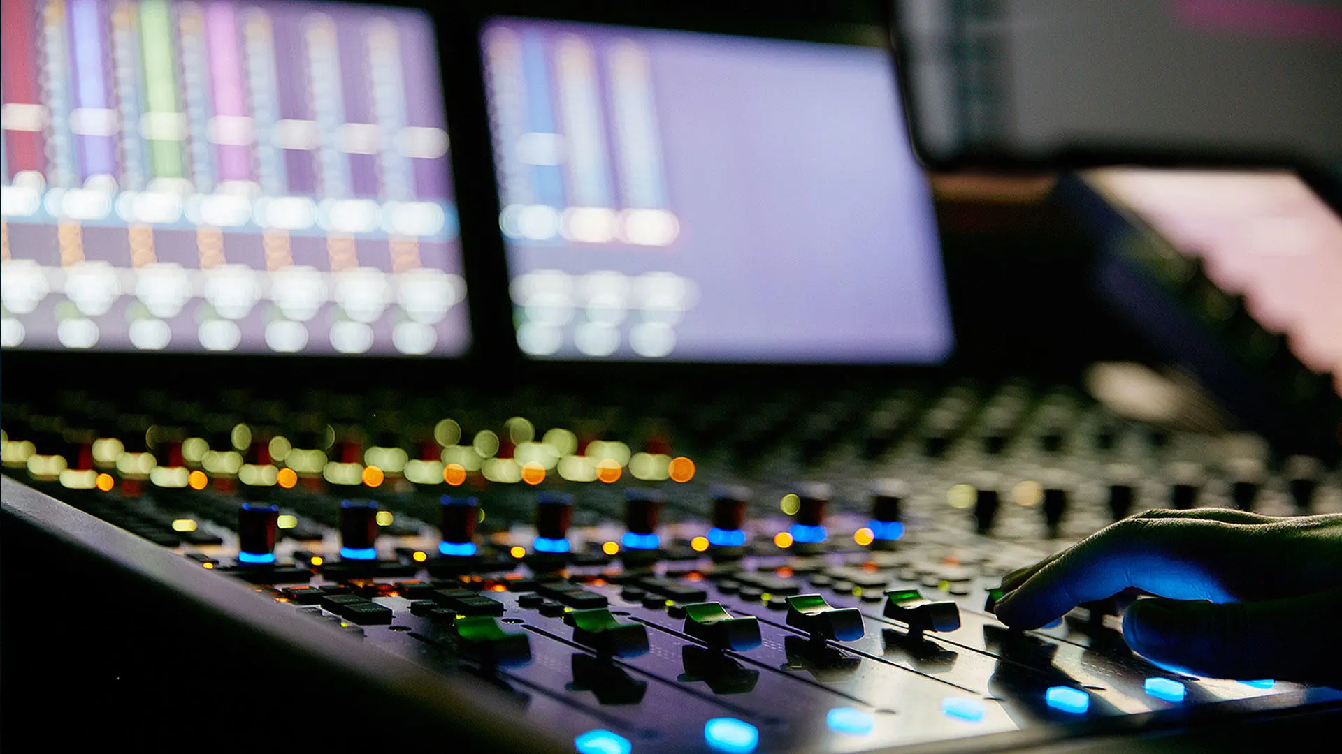 Mixing desk in the music studio