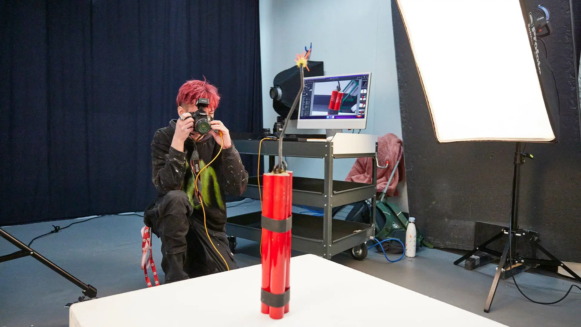 Art student working in the photography studio