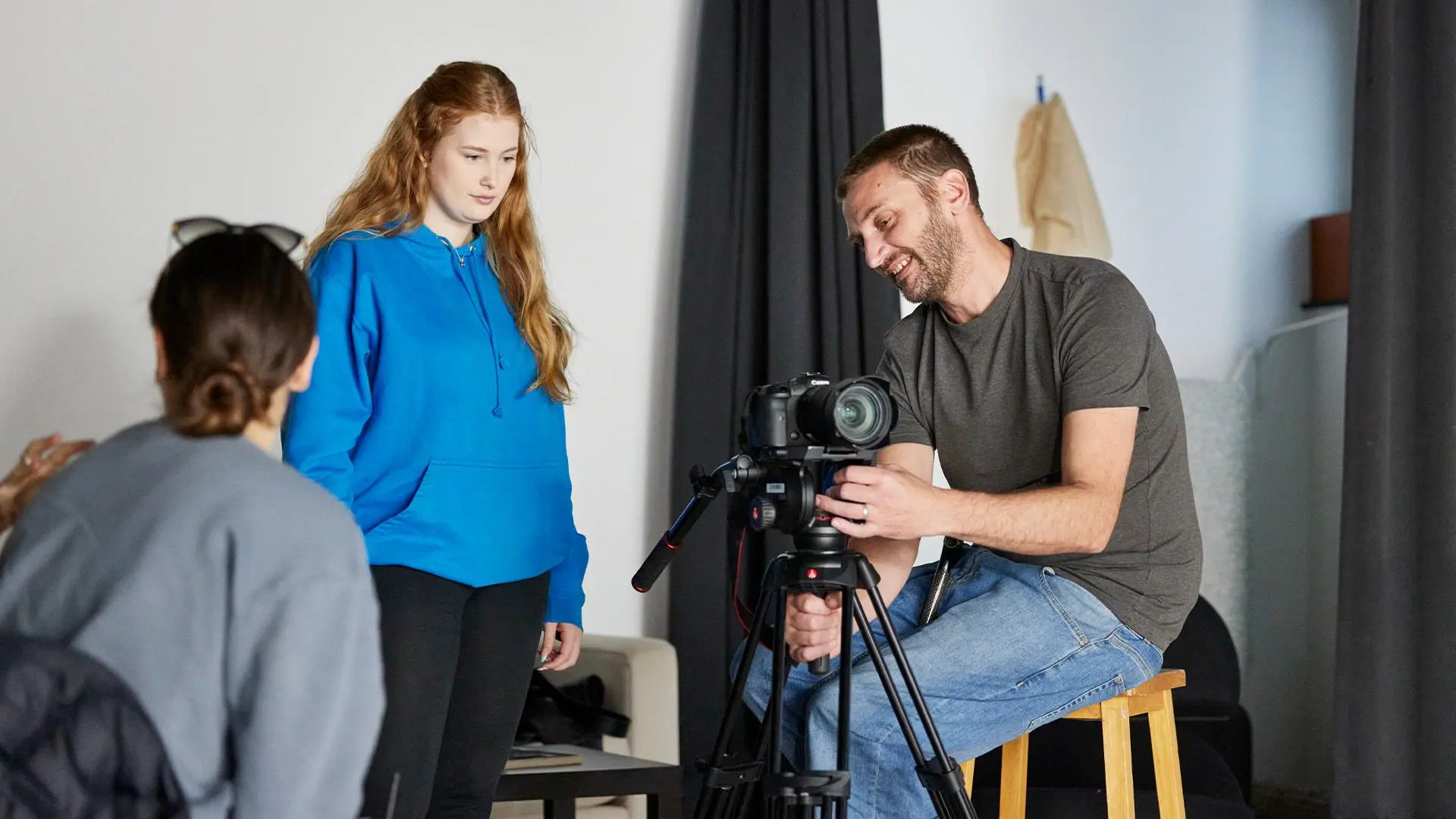 Students having a tutorial using a digital camera