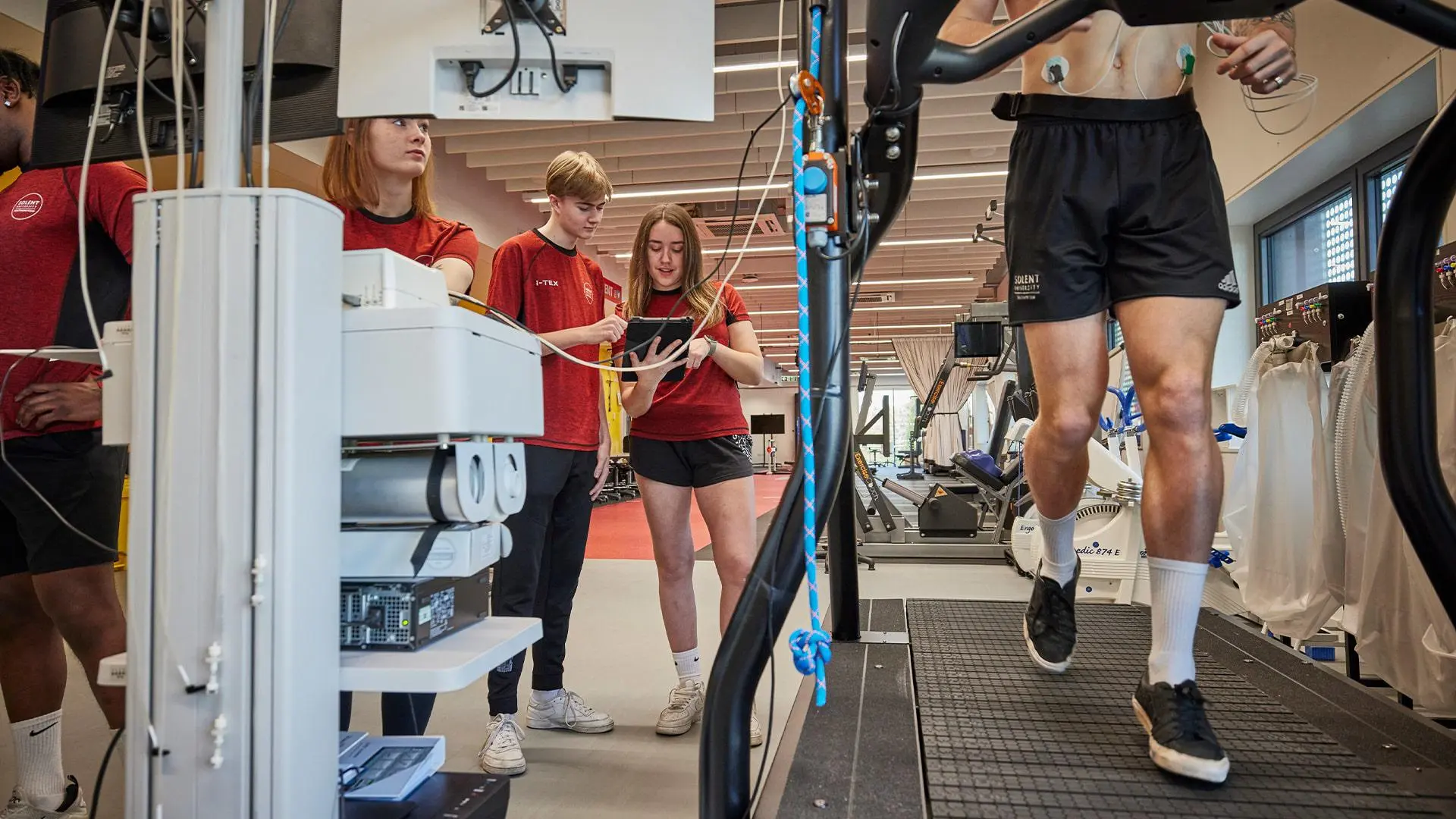 Students working in physiology laboratory