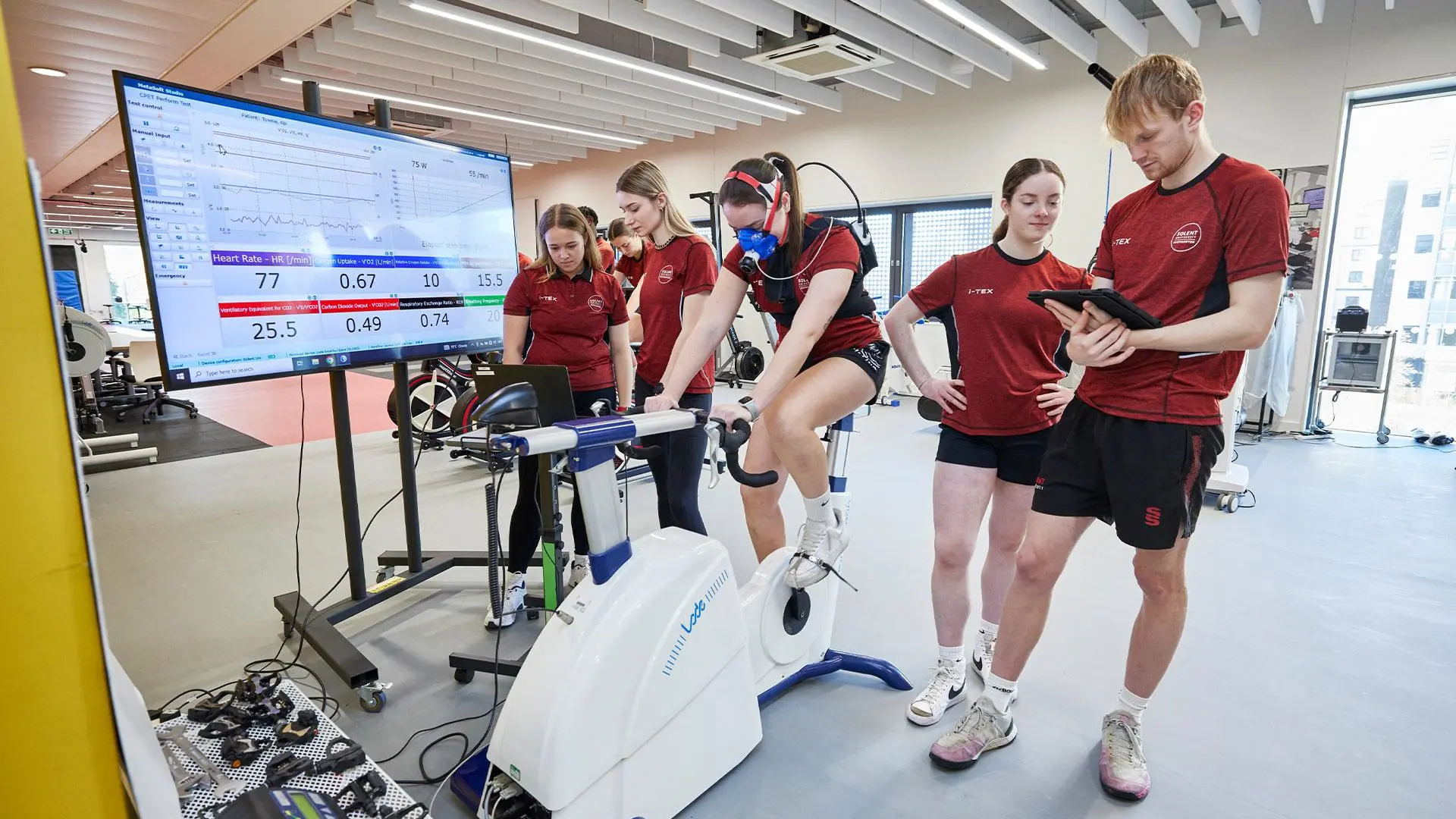 Students working in physiology laboratory