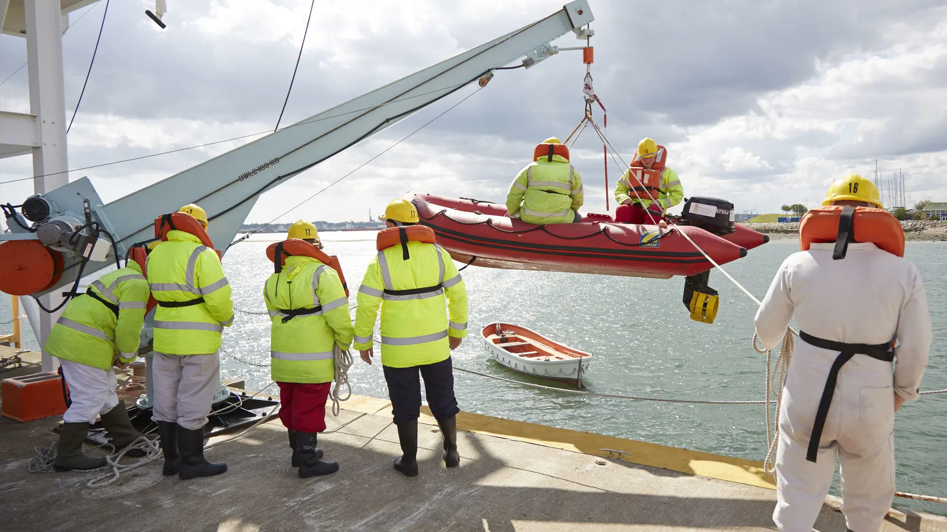 A RIB at the pier at the Warsash campus