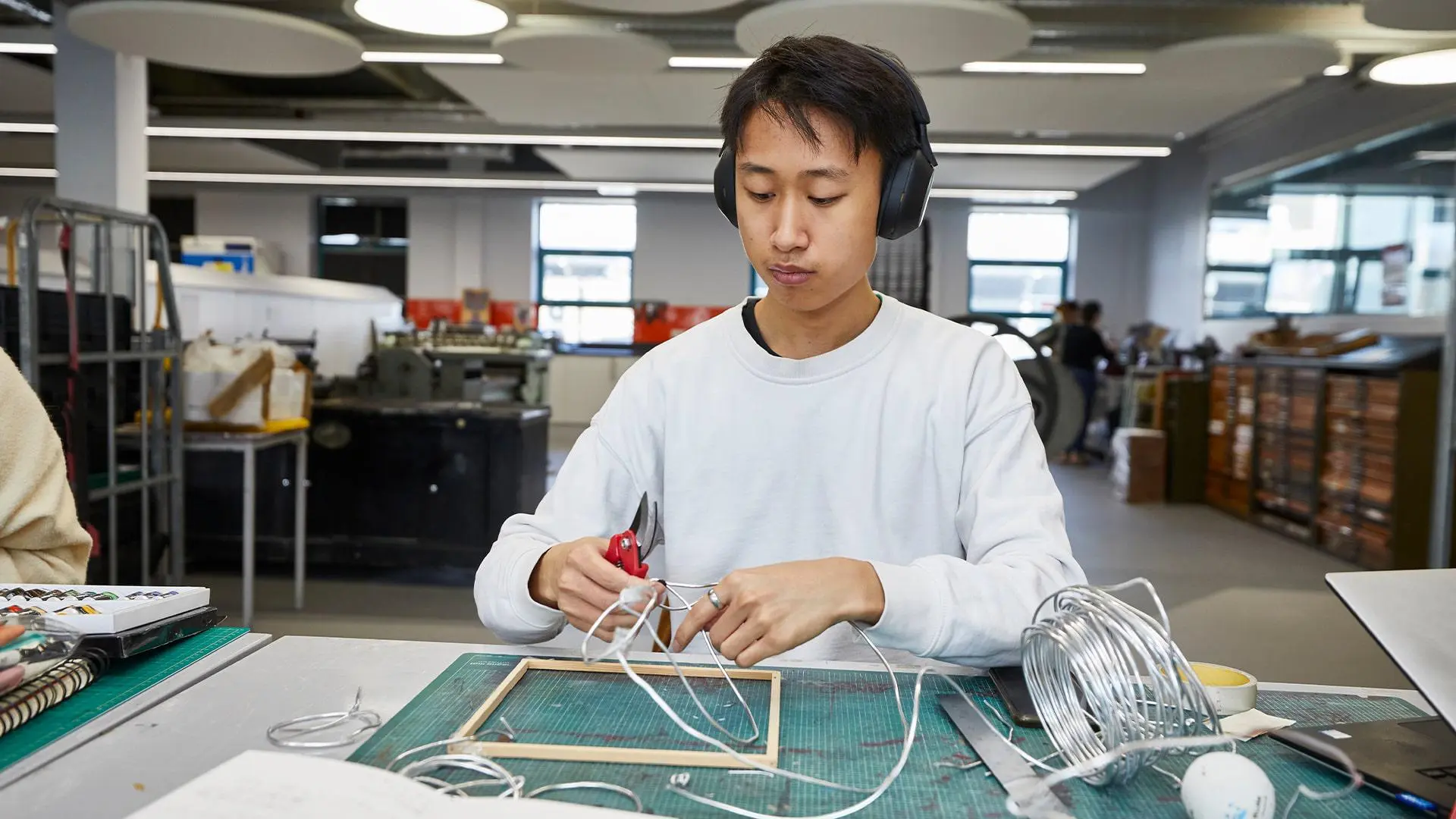 Student working in print room