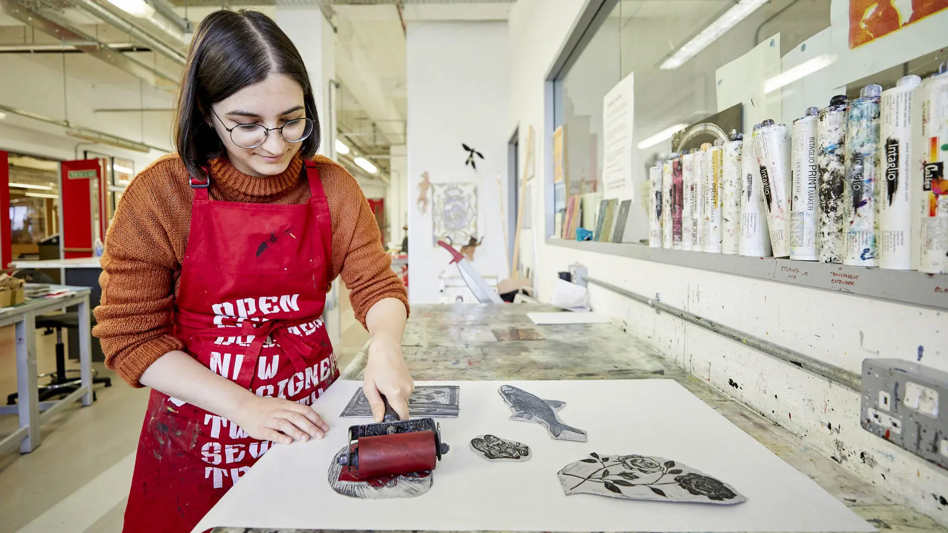 Students using the print room