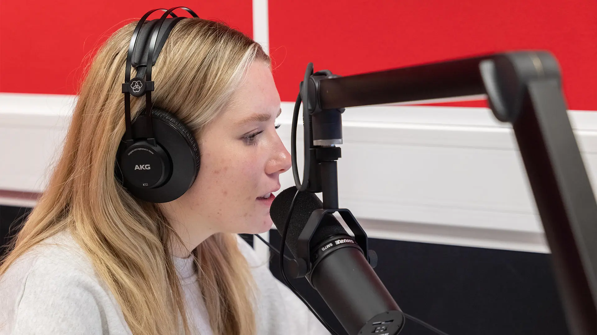 Students working in radio studio