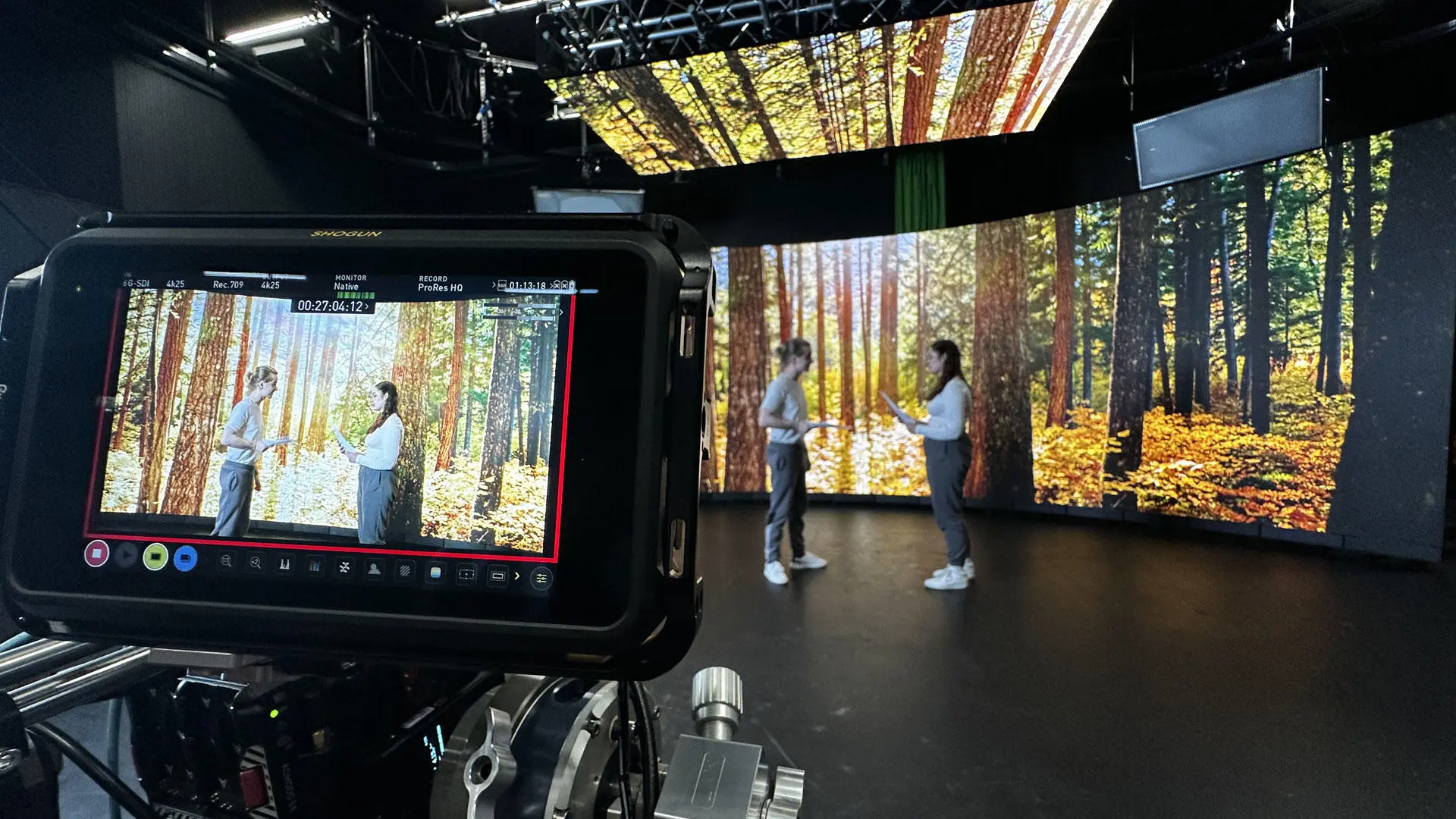 Students using the virtual production stage