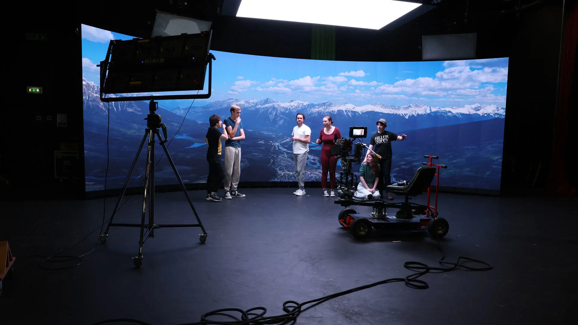 Students using the virtual production studio