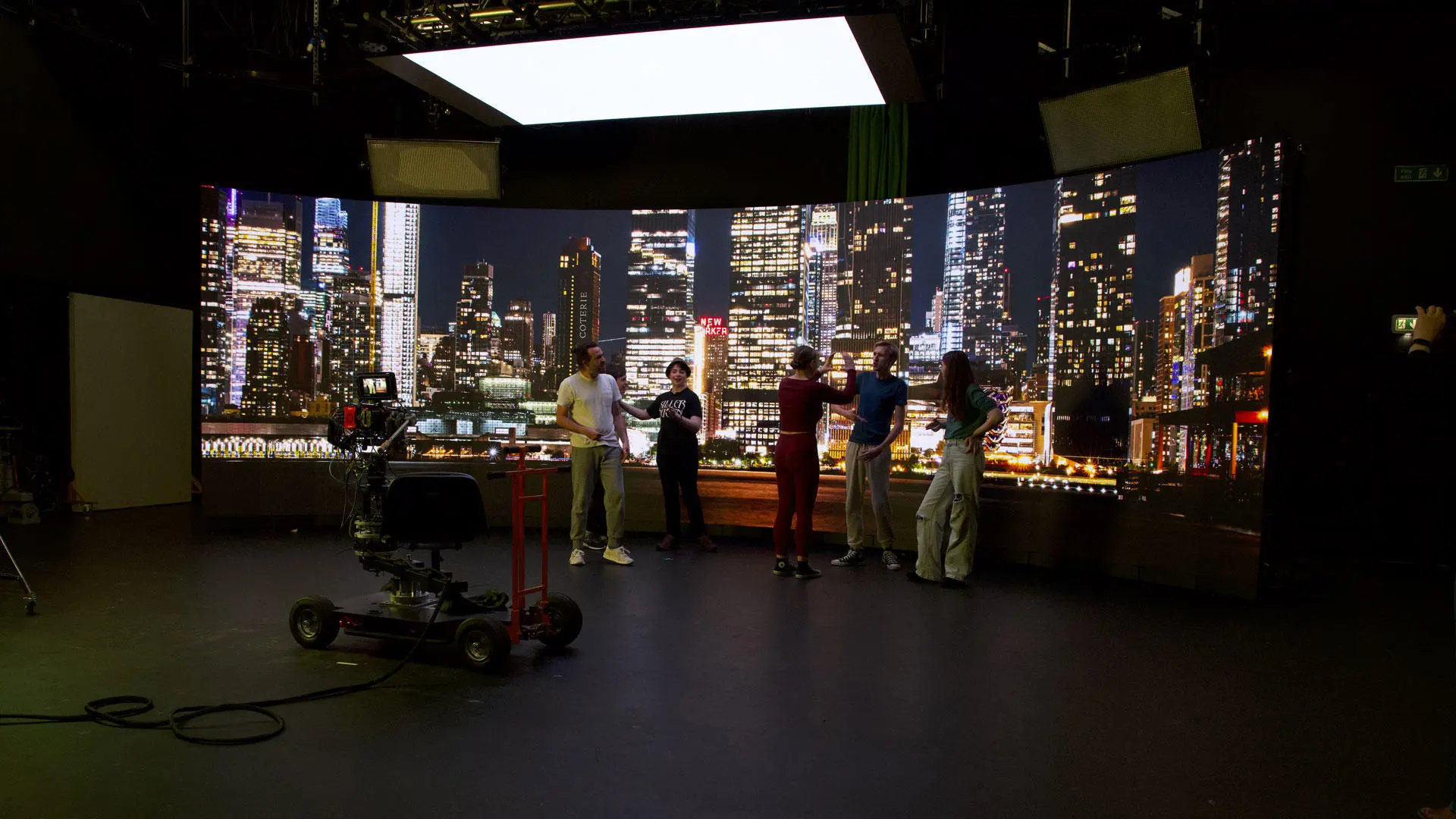 Students using the virtual production studio