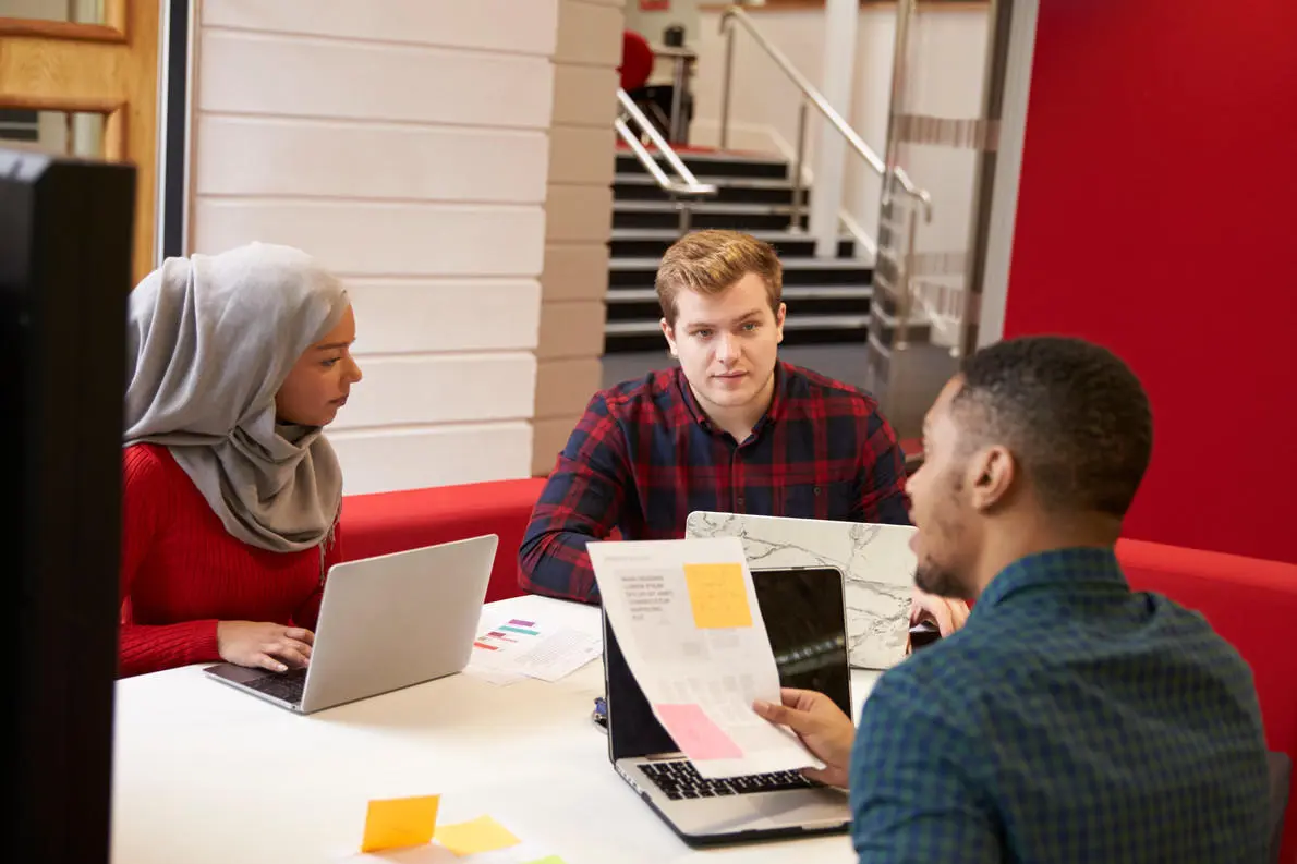 English students in the library