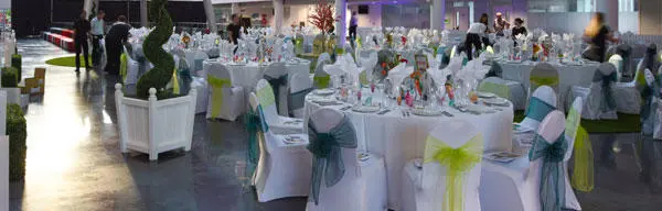 The Spark Atrium set up for a celebration dinner