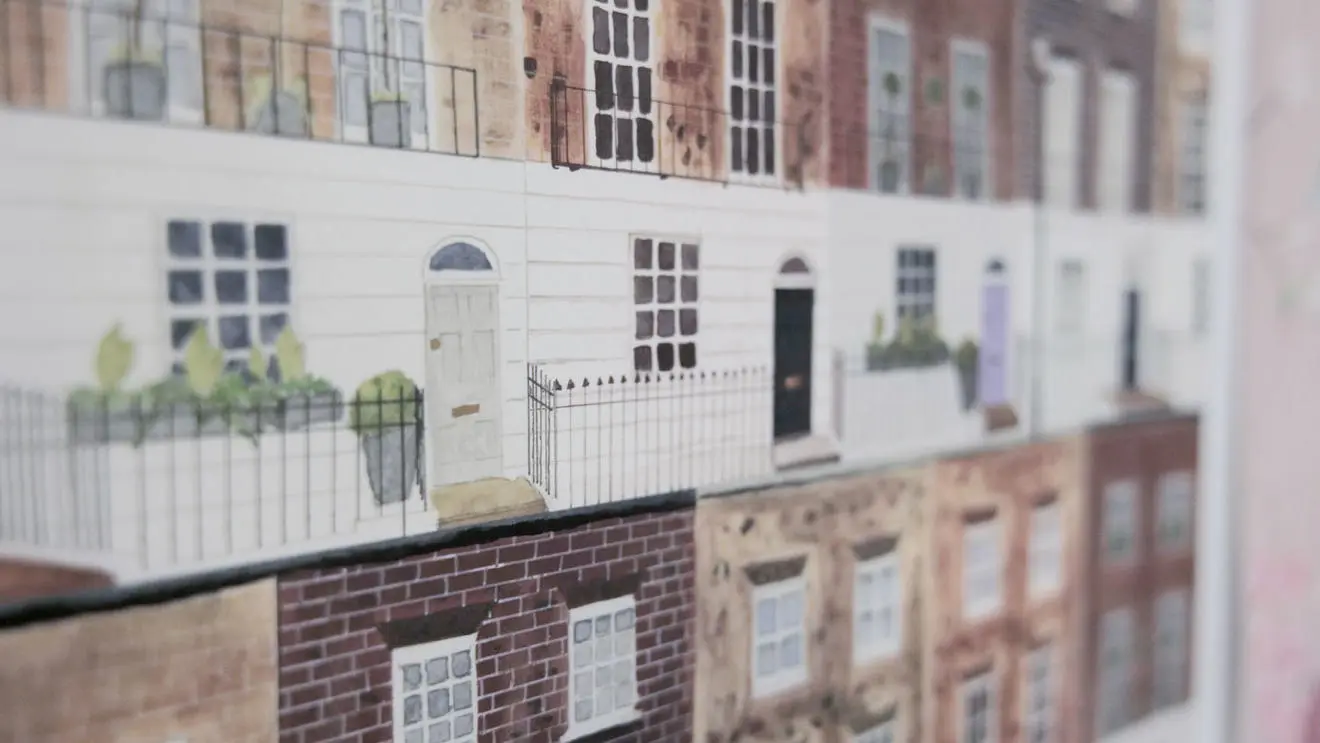 Student work - drawings of fronts of Georgian-style buildings