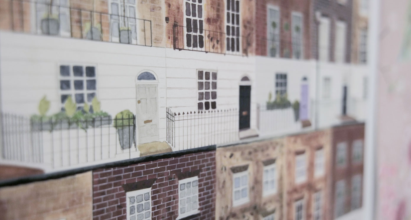 Student work - drawings of fronts of Georgian-style buildings