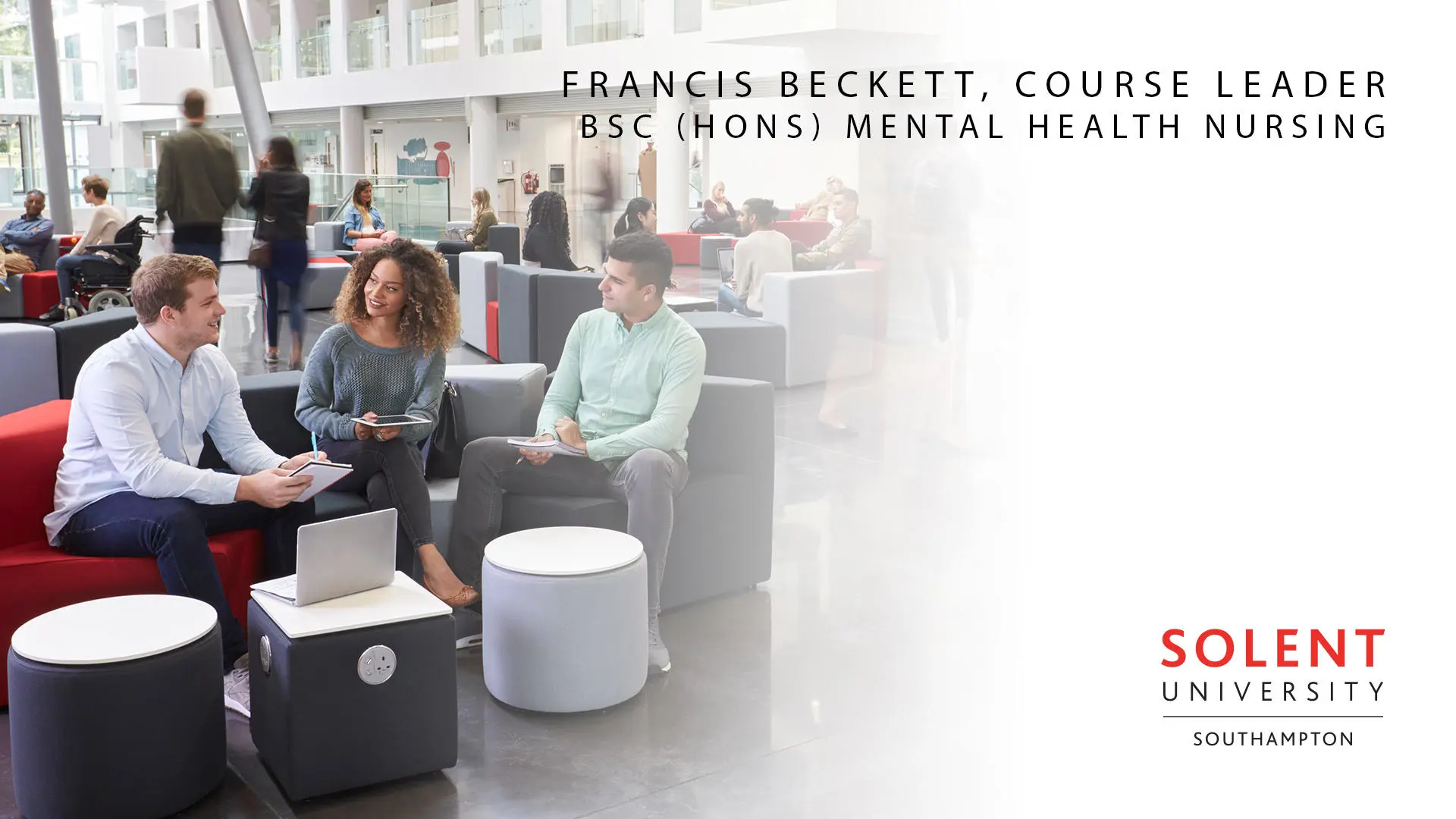 A video thumbnail of Course Leader Francis Beckett talks about Mental Health Nursing course at Solent