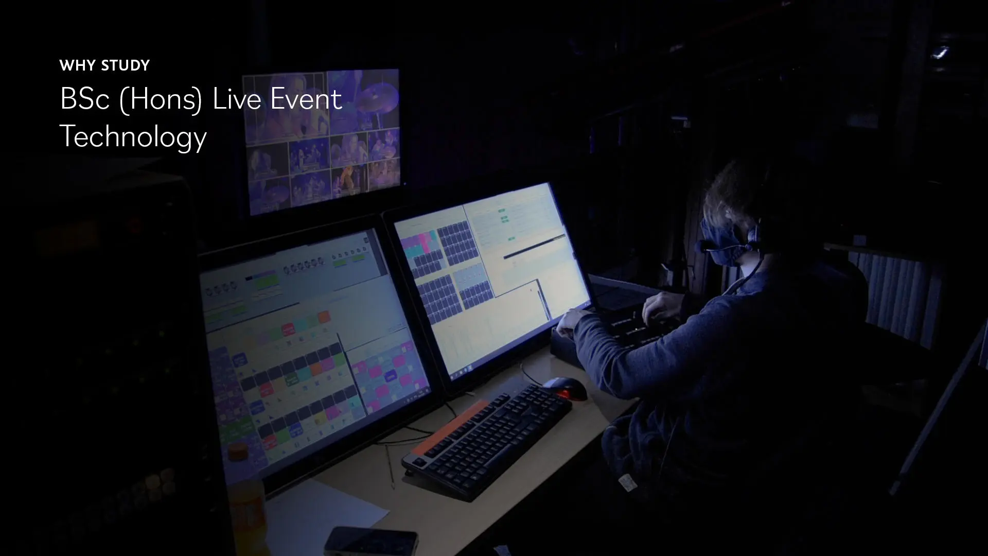 Image of students managing a live performance from the camera control console