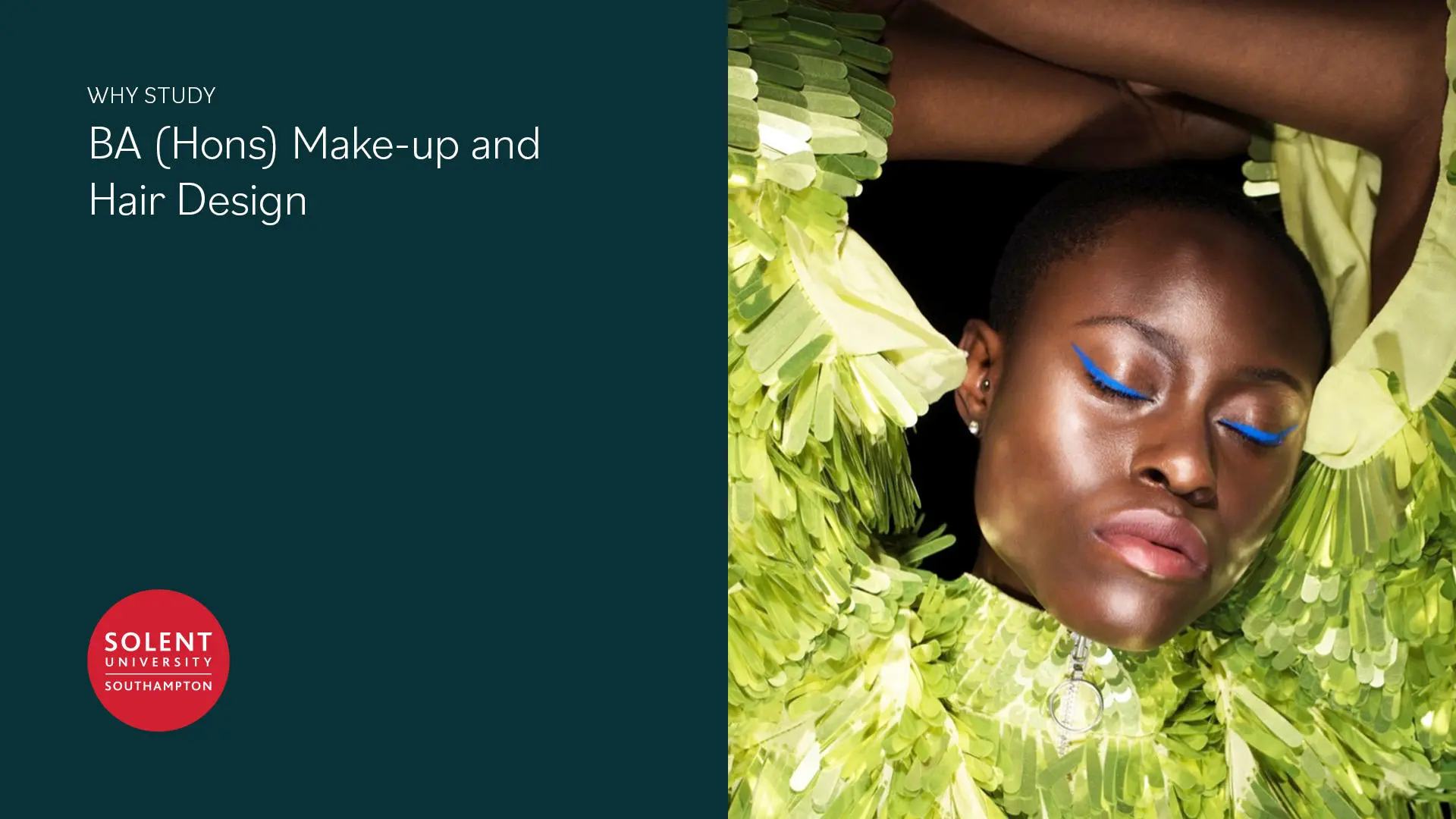 Image reads Why study BA (Hons) Make-up and Hair Design