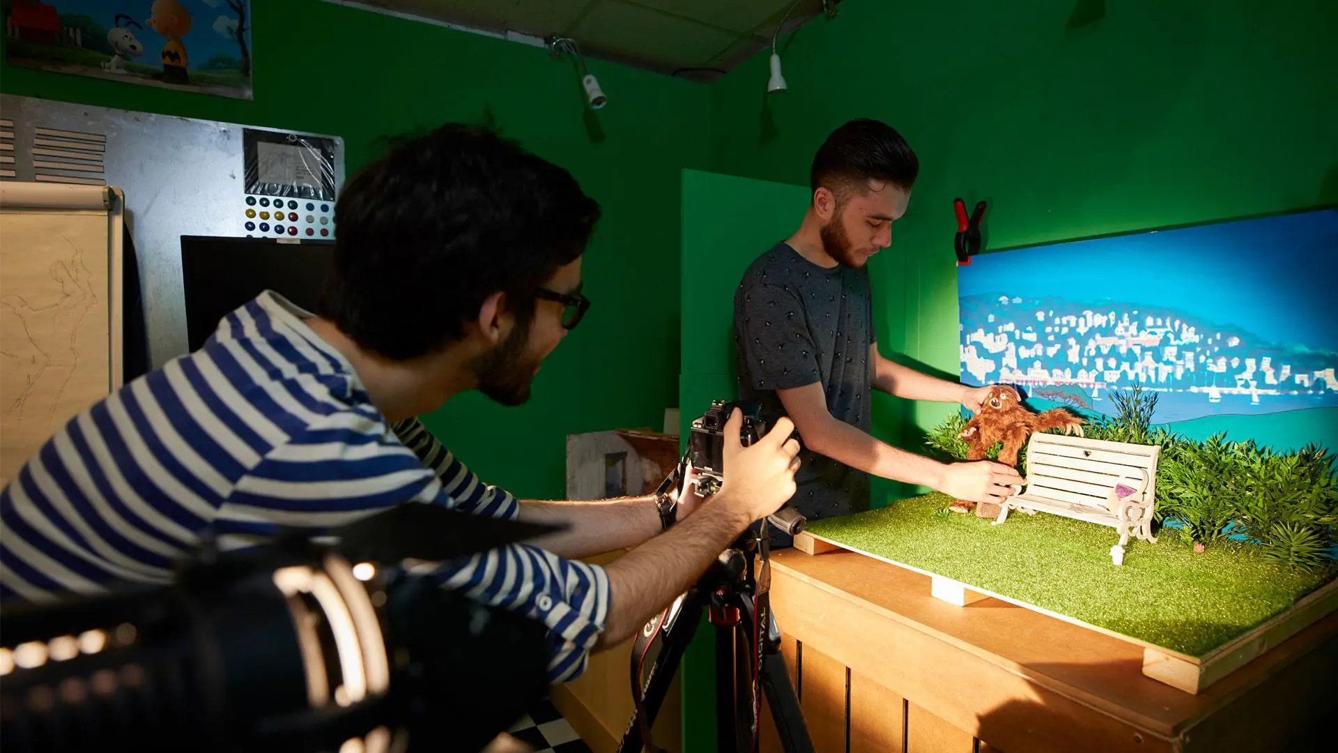 animation students working on a stop motion project