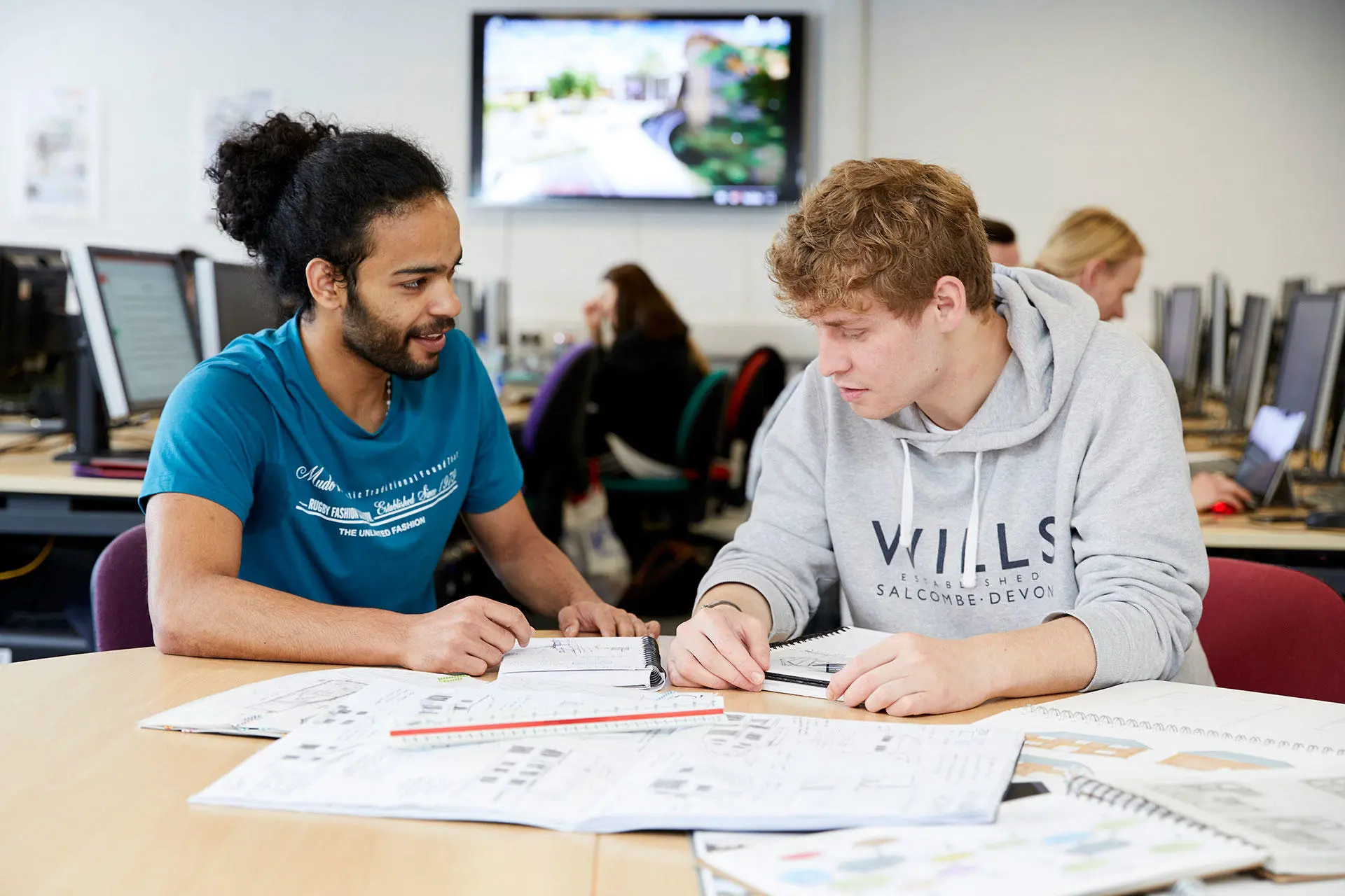 Two students in the architecture studio