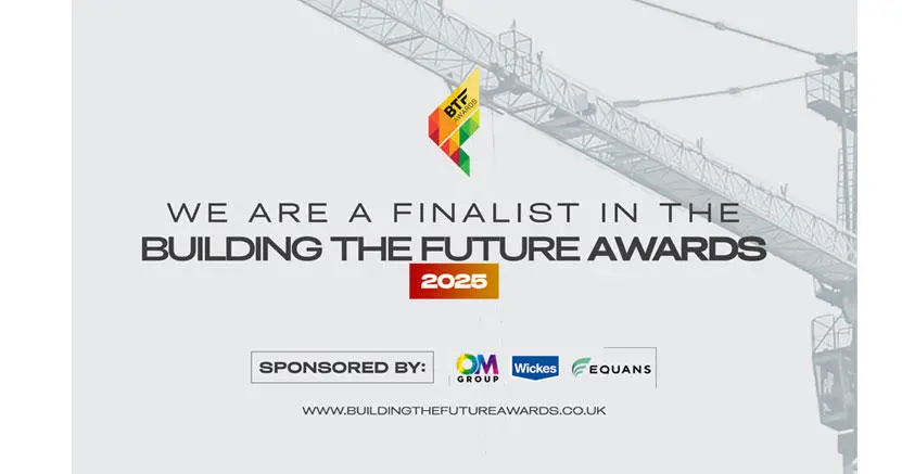 Building the Future Awards promo - says "We are a finalist in the building the future awards 2025"