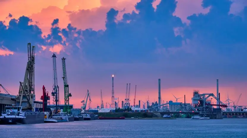 Shipping port in the evening