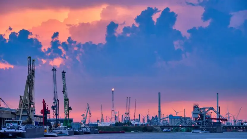 Shipping port in the evening