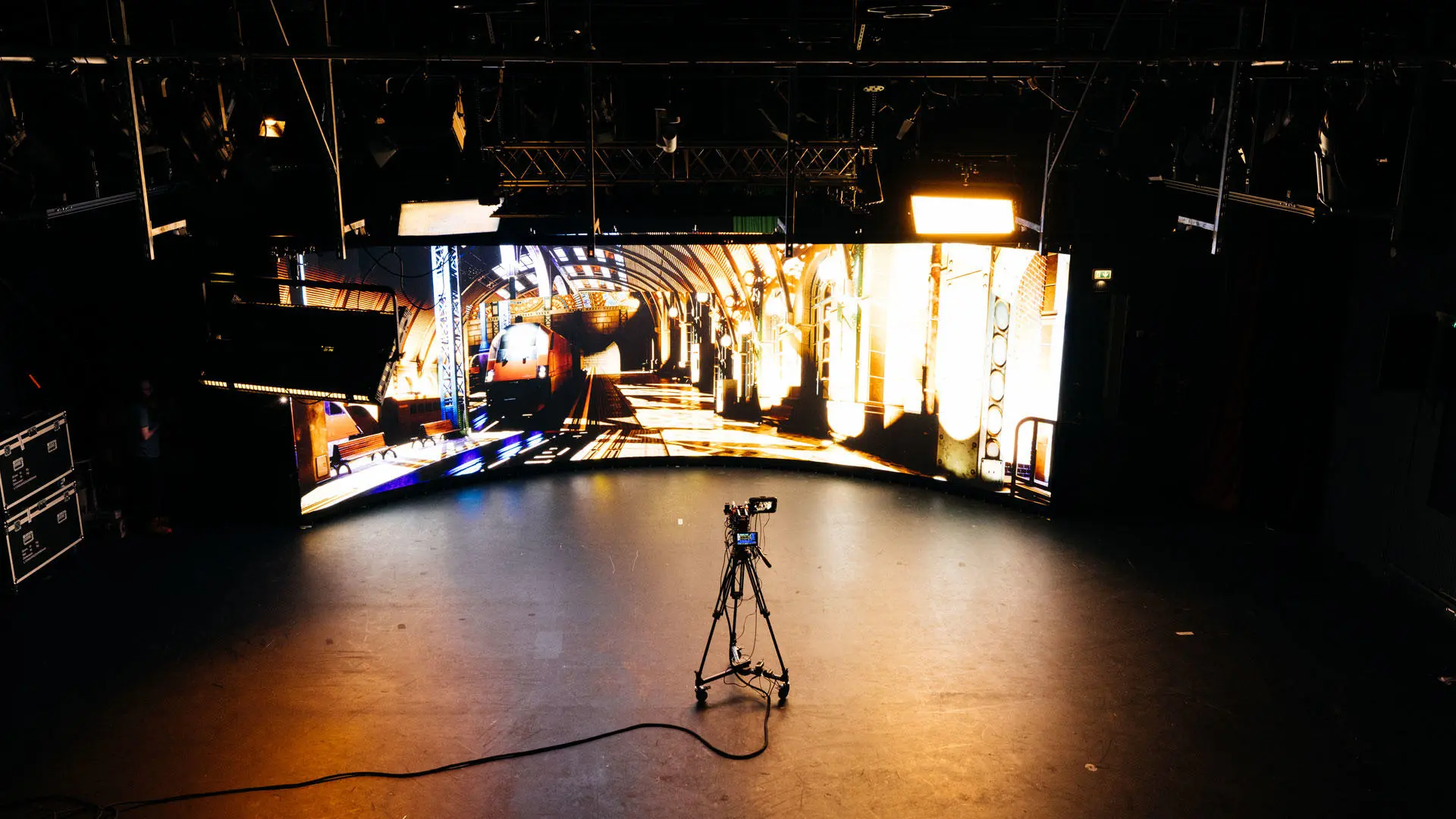 Wide shot of the virtual production studio