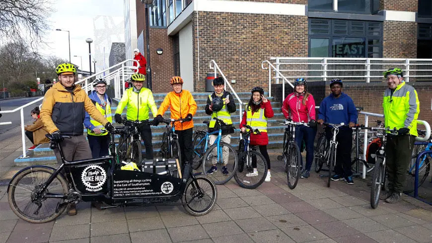 Solent staff and students with their bicyles