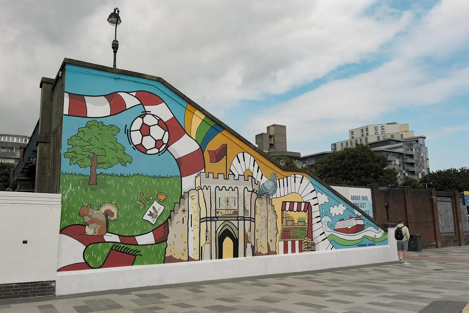 Southampton city mural on the side of the stairs at Southampton Central train station