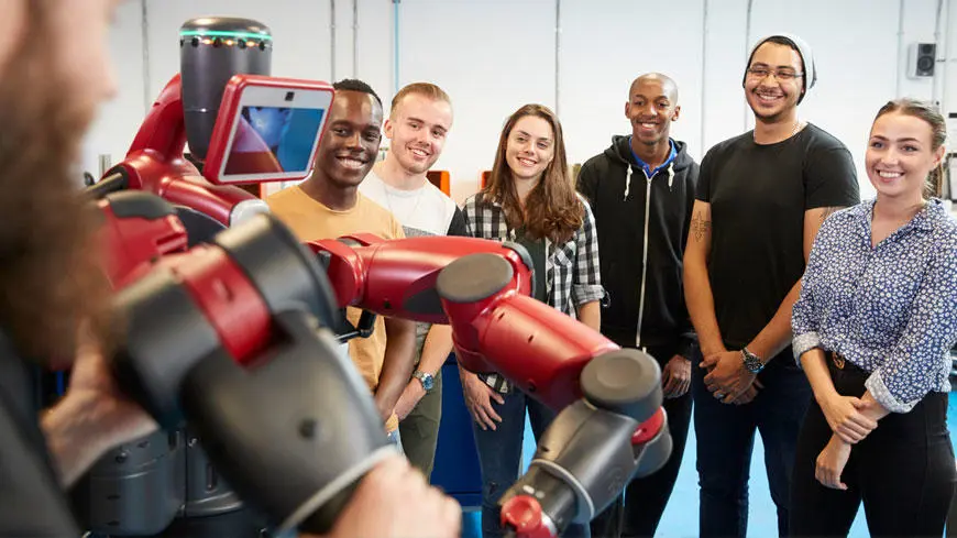Students with the Baxter robot