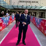 Will Swain in front of Grosvenor House for an award ceremony