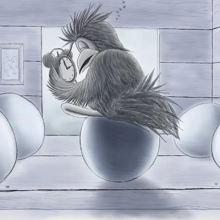 sketch of a bird sitting on an egg