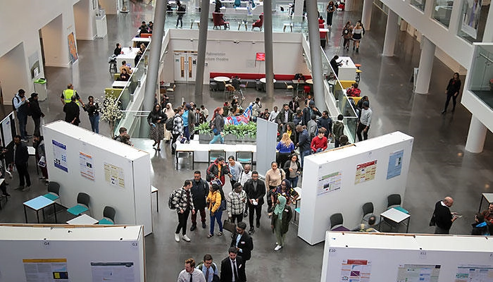 An end of year degree show in the Spark Atrium