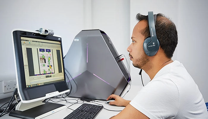 A computing student working on a project