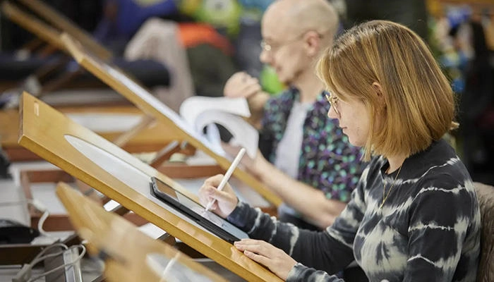Animation students working in the studio