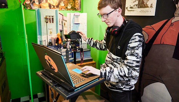An animation student working in the studio