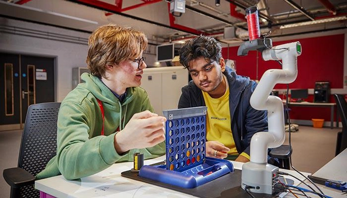 Students working on a project in the engineering lab