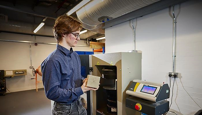 An engineering student in the lab