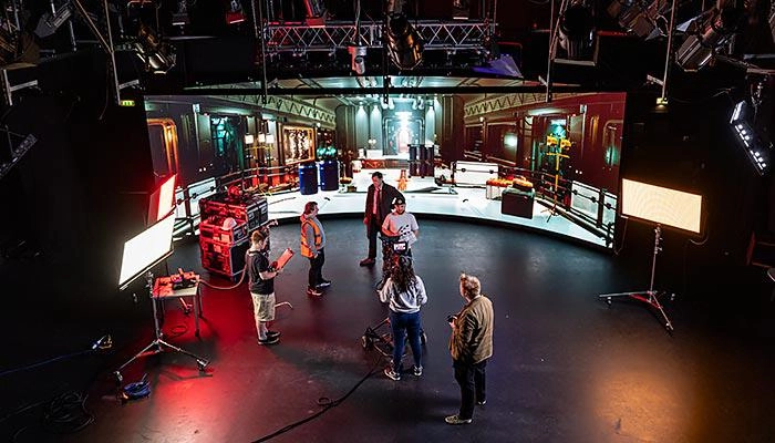 Students using the virtual production stage