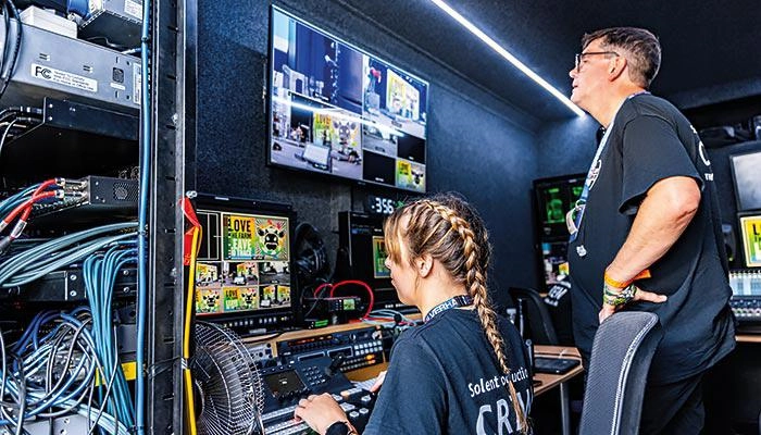 Students working in the outside broadcast truck