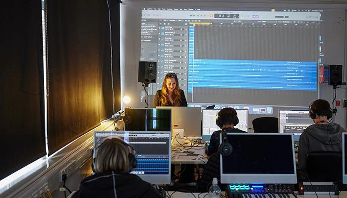 Digital music students in the studio