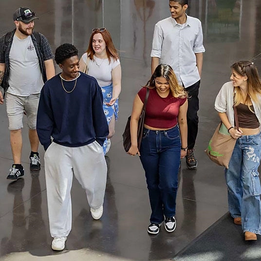 Students walking in the university
