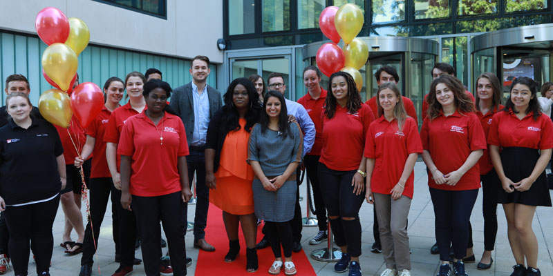 Group photo of Solent's widening participation team and student ambassadors